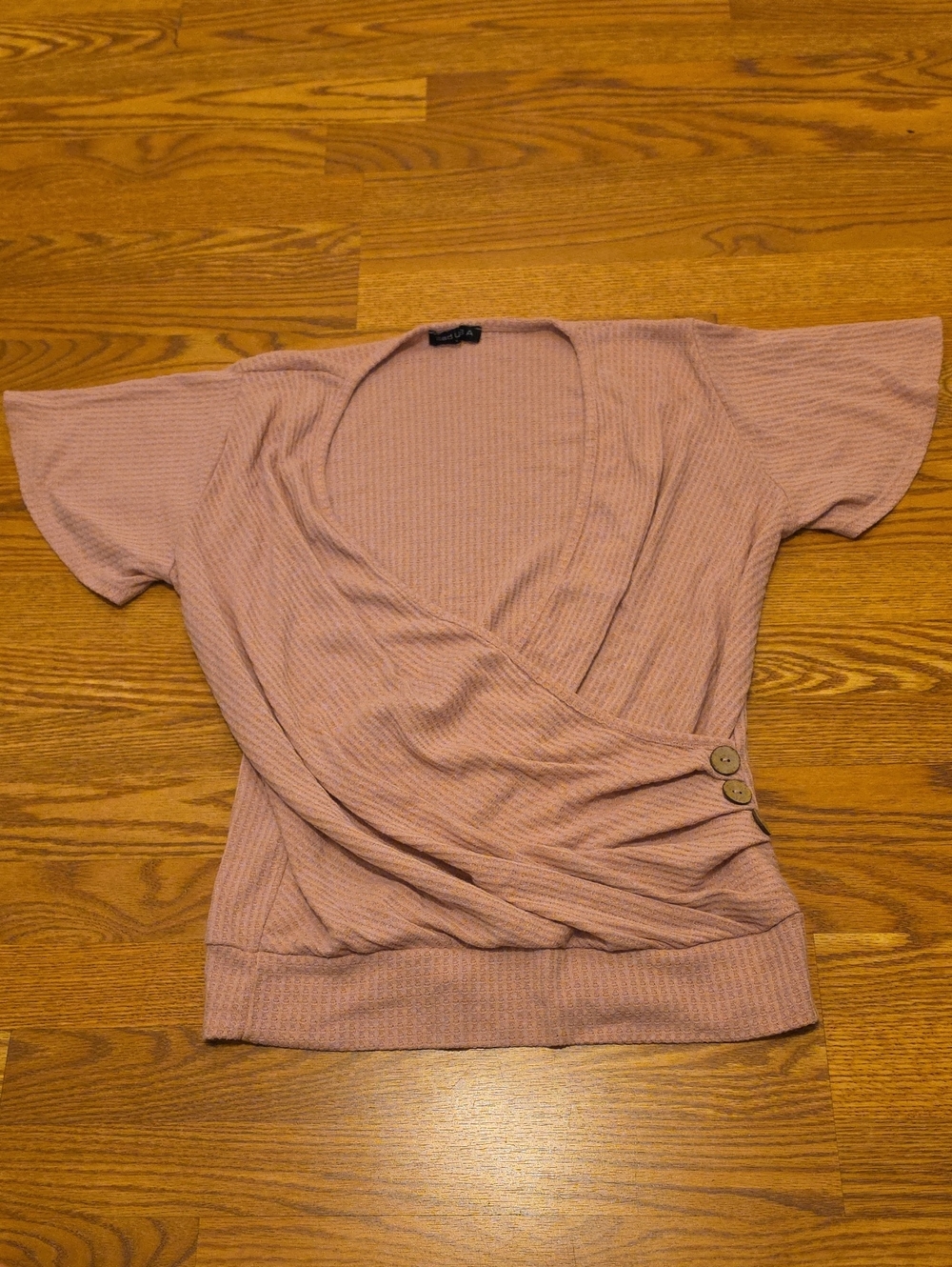 Woven Heart Pink Wrap-Style Short Sleeve Top